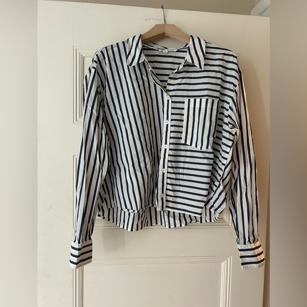Veronica Beard Aderes Striped Cropped Shirt